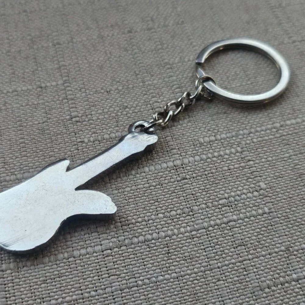 Guitar Keychain Silver/Black Tone Metal Keys Holder Crystal Accent Key Chain